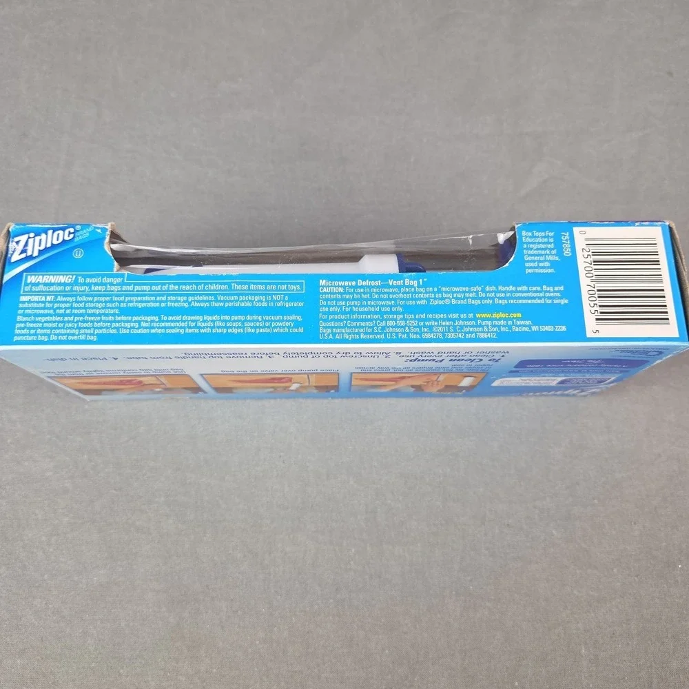 Ziploc Vacuum Starter Kit Hand Pump 3 Freezer Quart Bags New In Box Discontinued